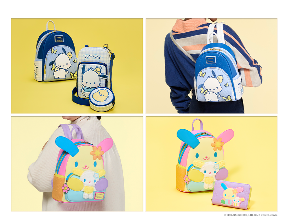 Collage of Loungefly Sanrio Pochacco and U*SA*HA*NA collections