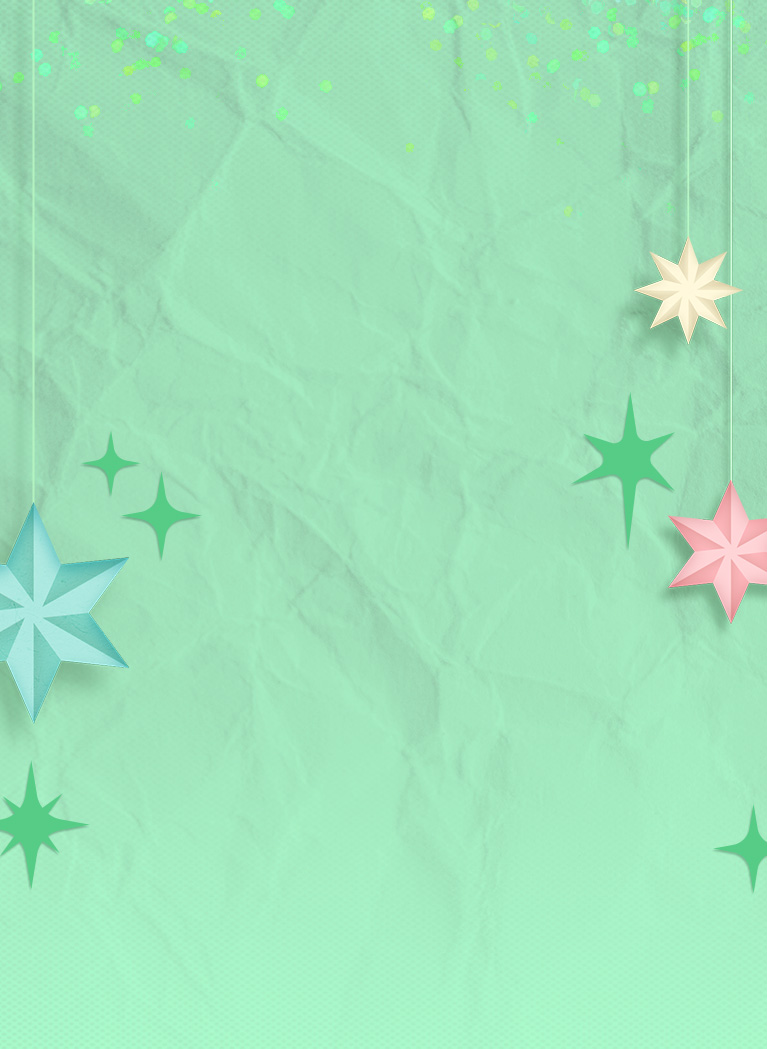 Teal pastel background with crumpled paper and holiday stars