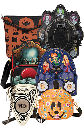 Loungefly Halloween collection with styles inspired by Universal Monsters, Disney, IT, and more!