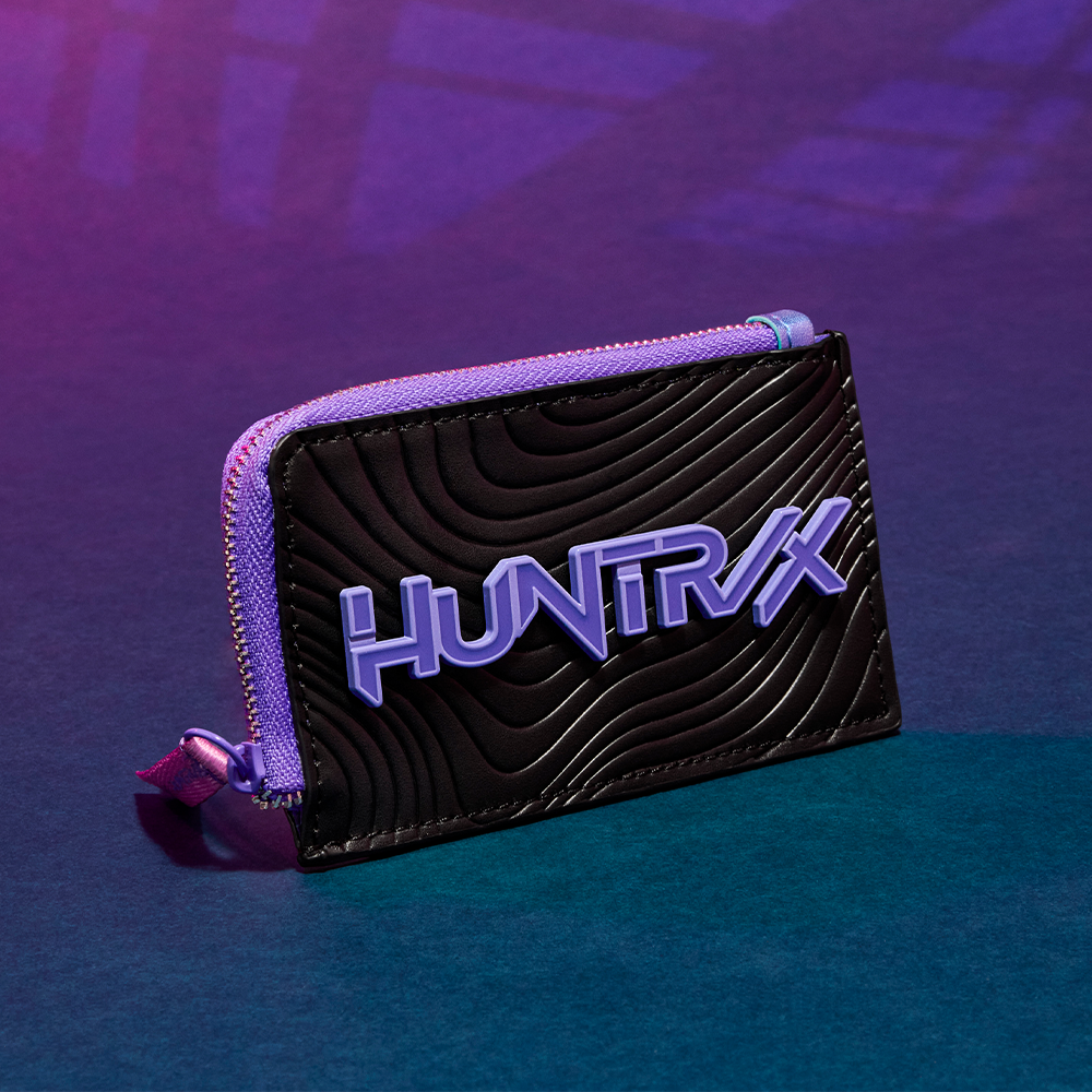 Dark Purple/Blue background featuring Loungefly KPop Demon Hunters wallet
