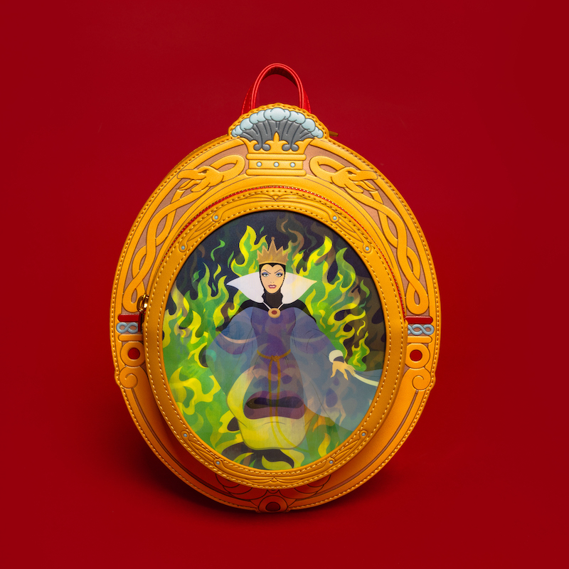 Loungefly Disney Snow White Evil Queen Mirror Lenticular Mini Backpack featuring the other view of the lenticular panel, which features the Evil Queen on the front