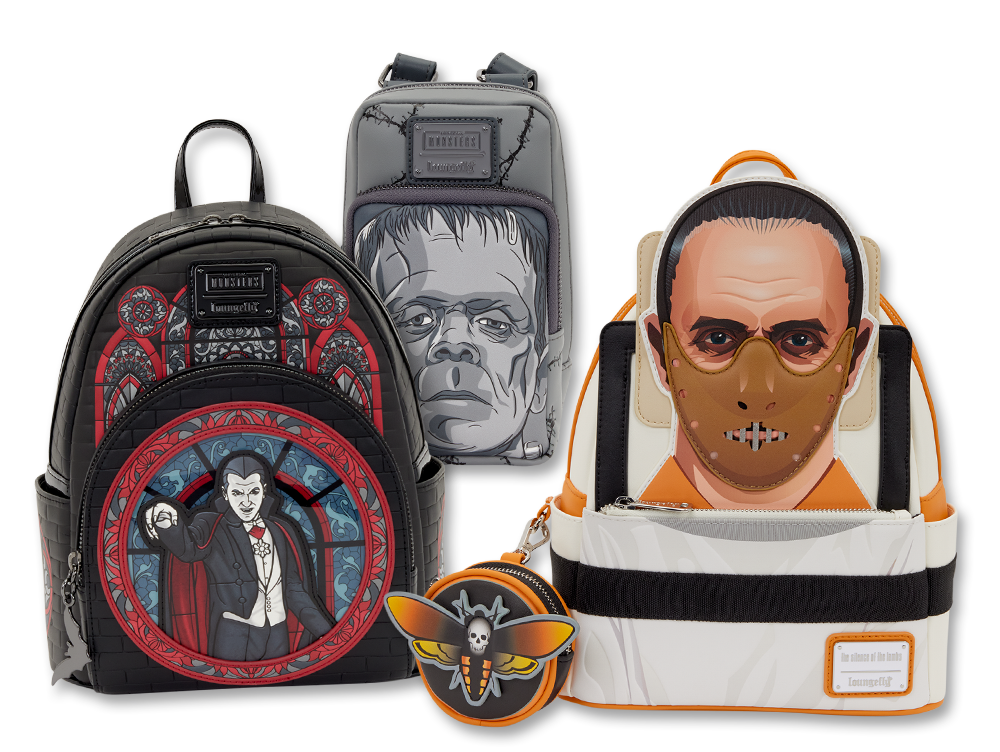 Loungefly Horror collection featuring styles inspired by Universal Monsters and Silence of the Lambs