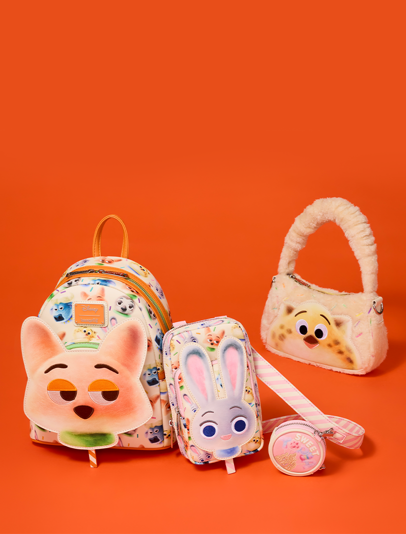 Orange background featuring Loungefly Disney Zootopia 2 collection