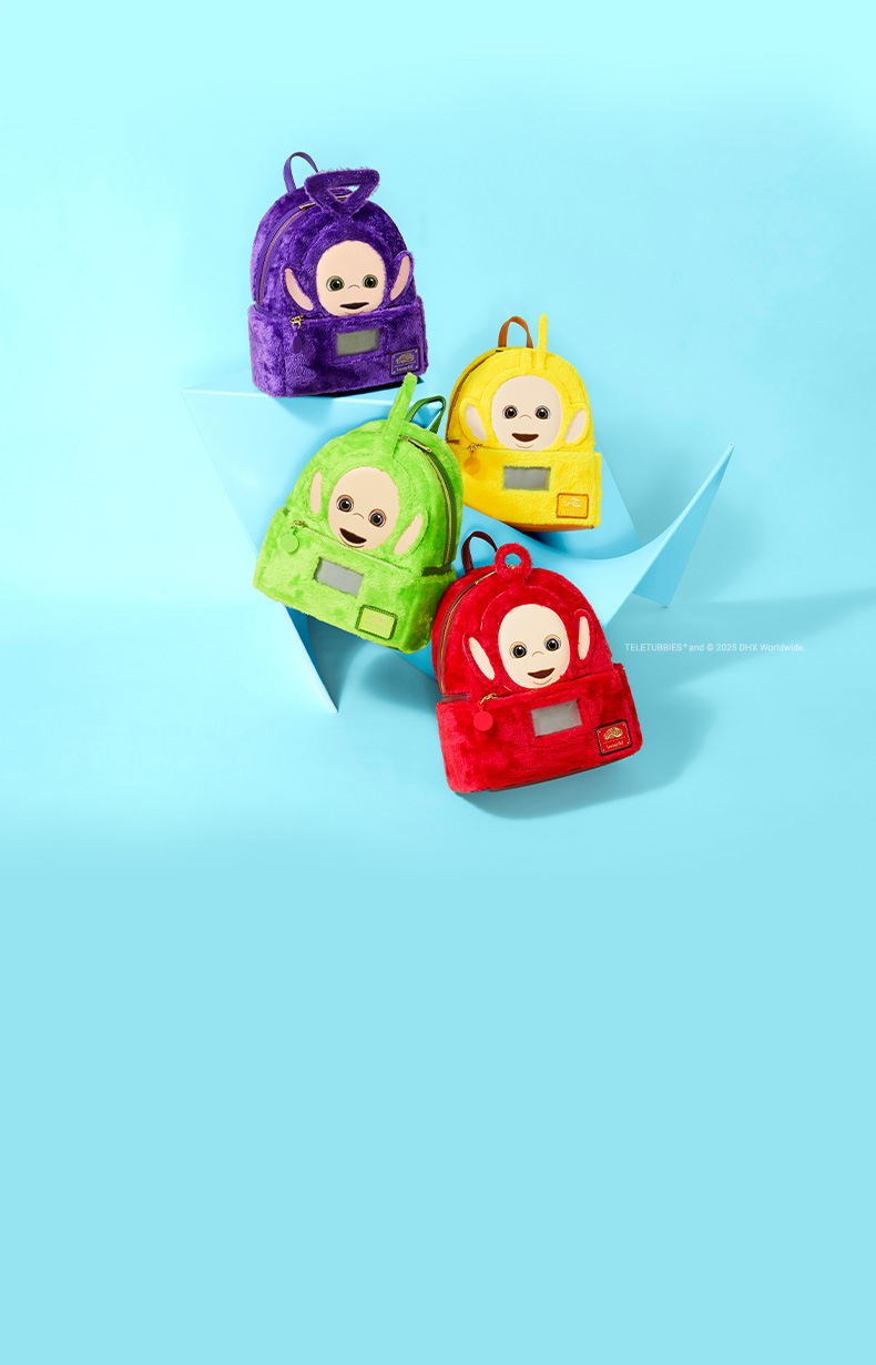 Light Blue background with Loungefly May Teletubbies collection