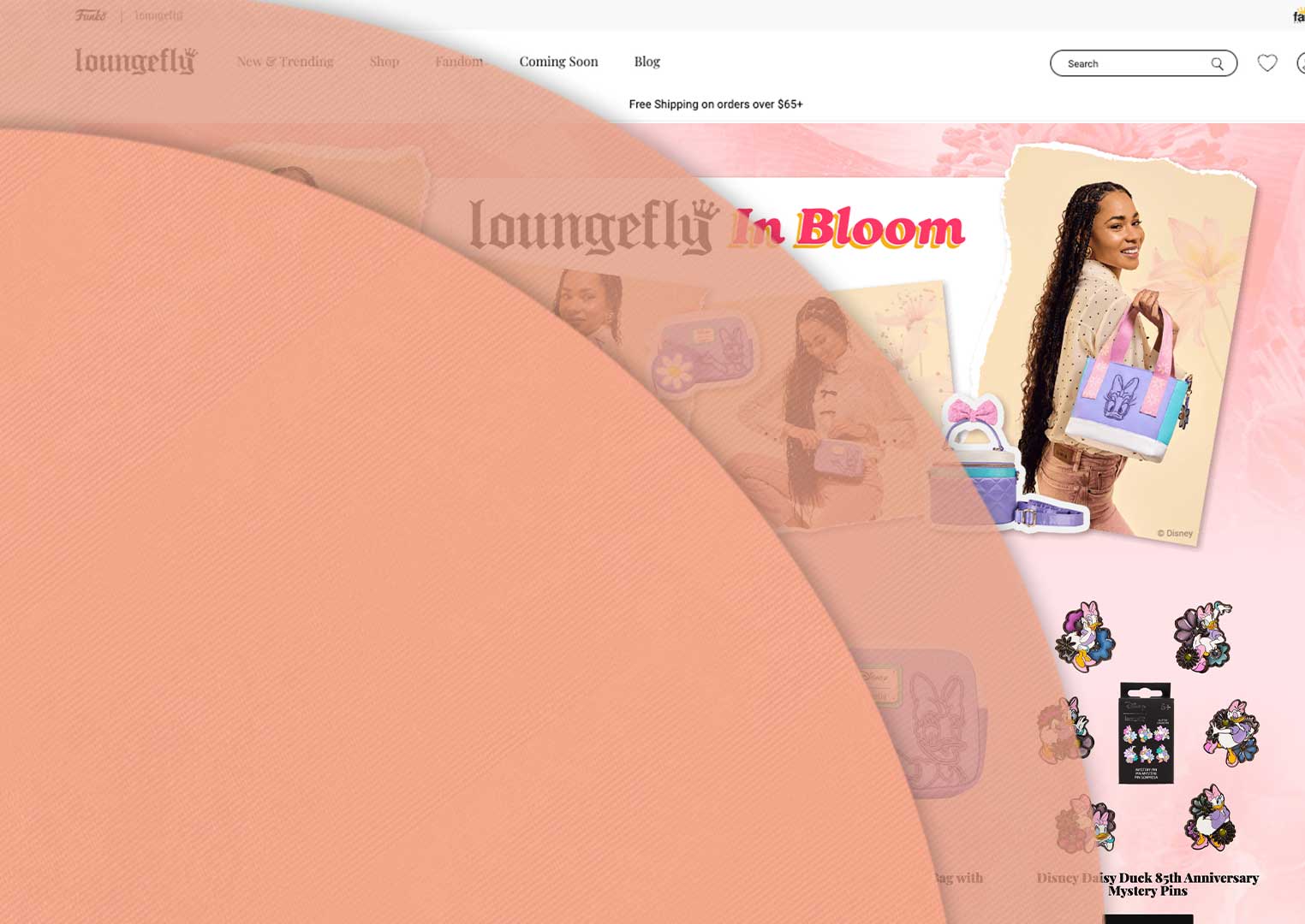 Light Orange circles showcasing Loungefly Seasonal Fashion landing page