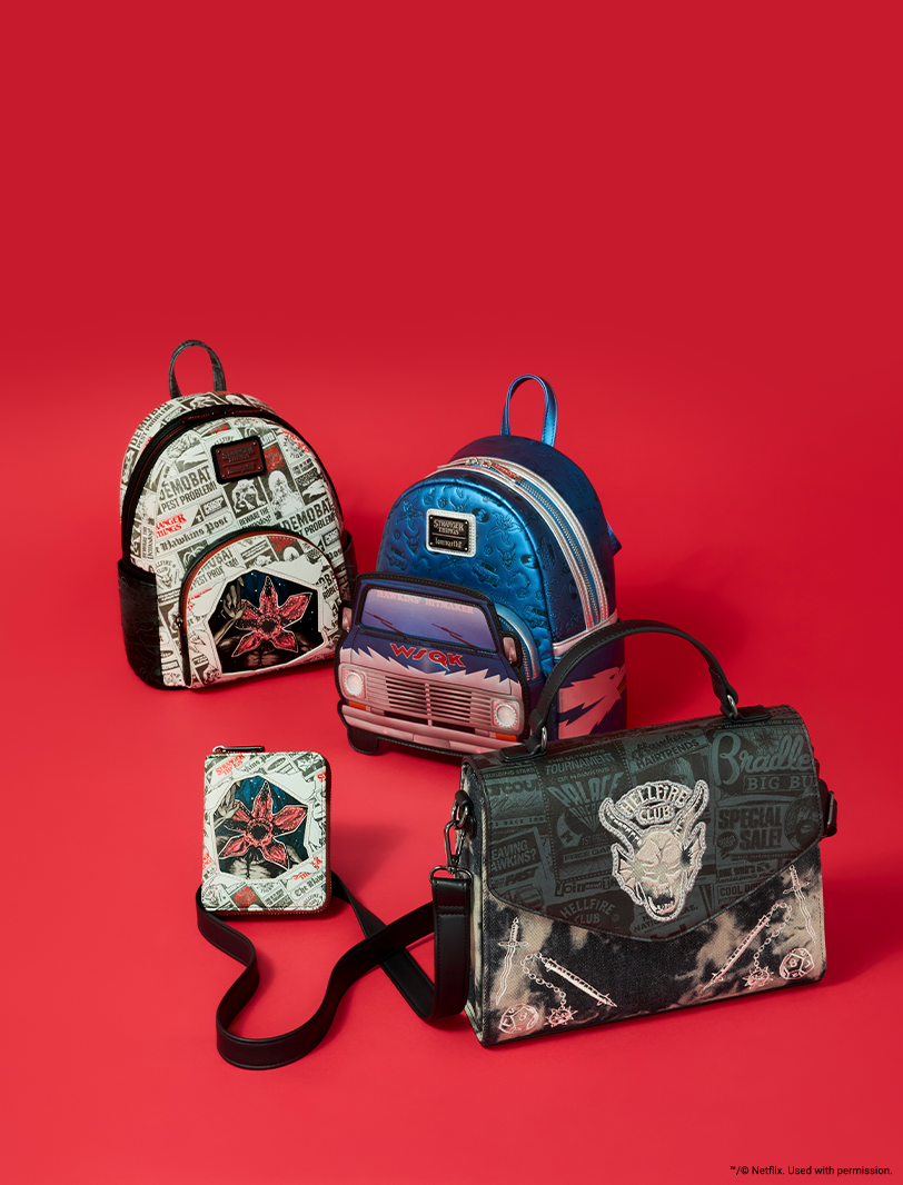 Red product background featuring Loungefly Netflix Stranger Things collection