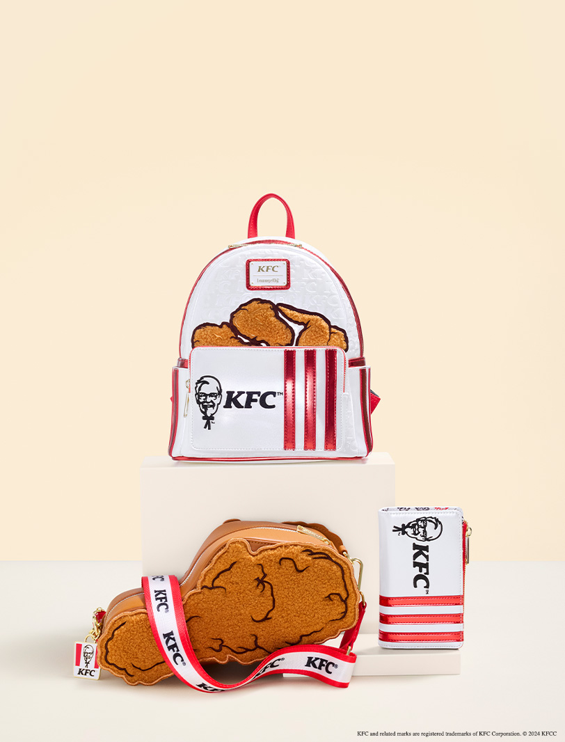Tan background with gray top featuring Loungefly KFC collection