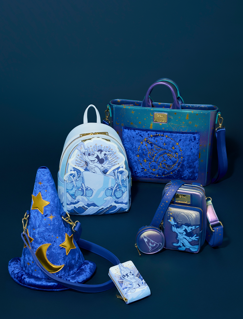 Dark Blue background featuring Loungefly Disney Fantasia collection