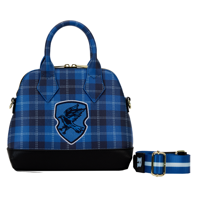 Image of the Harry Potter Ravenclaw Varsity Plaid Crossbody Bag against a white background 
