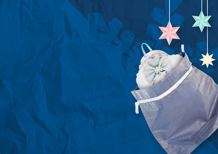 Dark Blue crumpled paper texture background with holiday stars and snowflake motif featuring Loungefly Gift Bag