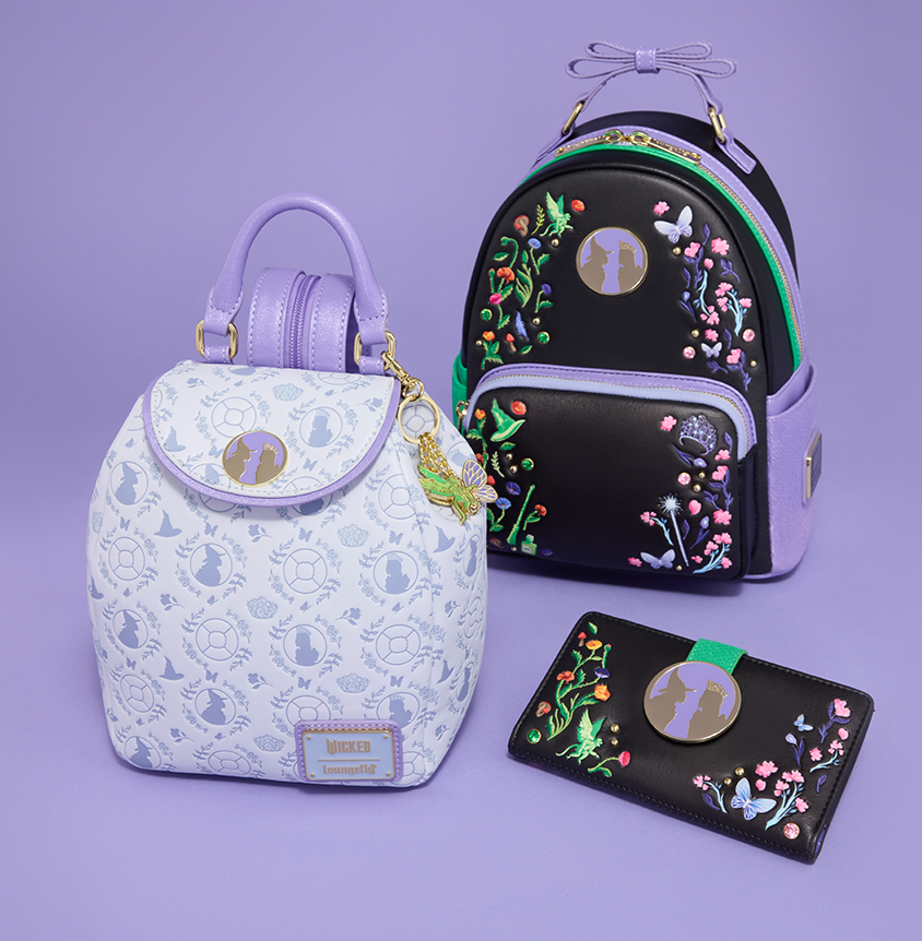 Purple background showcasing Loungefly Universal Wicked Floral collection