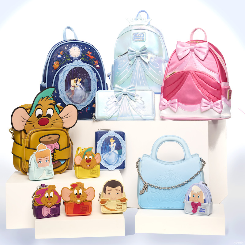 Group image of all the bags and wallets in the Cinderella 75th Anniversary collection. 