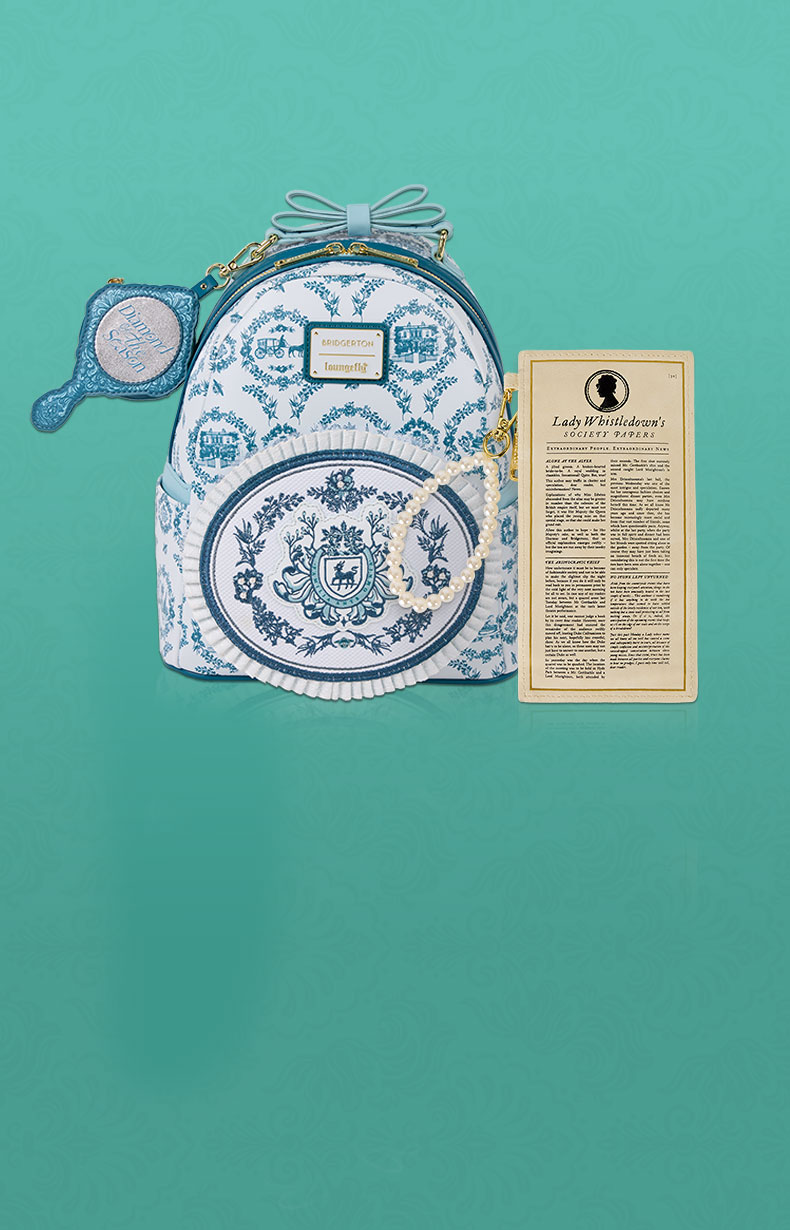 Teal Green product background featuring Exclusive Loungefly June Netflix Bridgerton collection