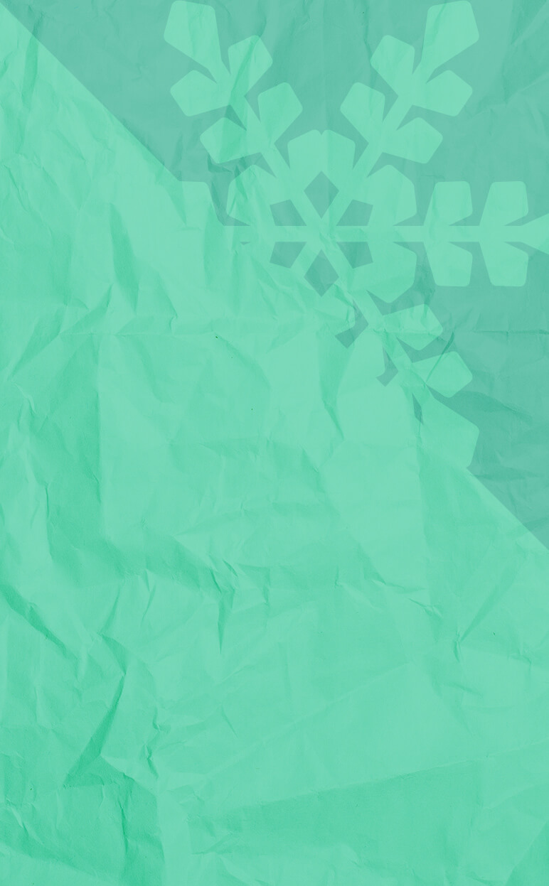 Teal crumpled paper texture background with snowflake pattern