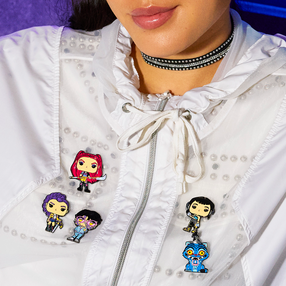 Model with Loungefly Netflix KPop Demon Hunters Mystery Pins