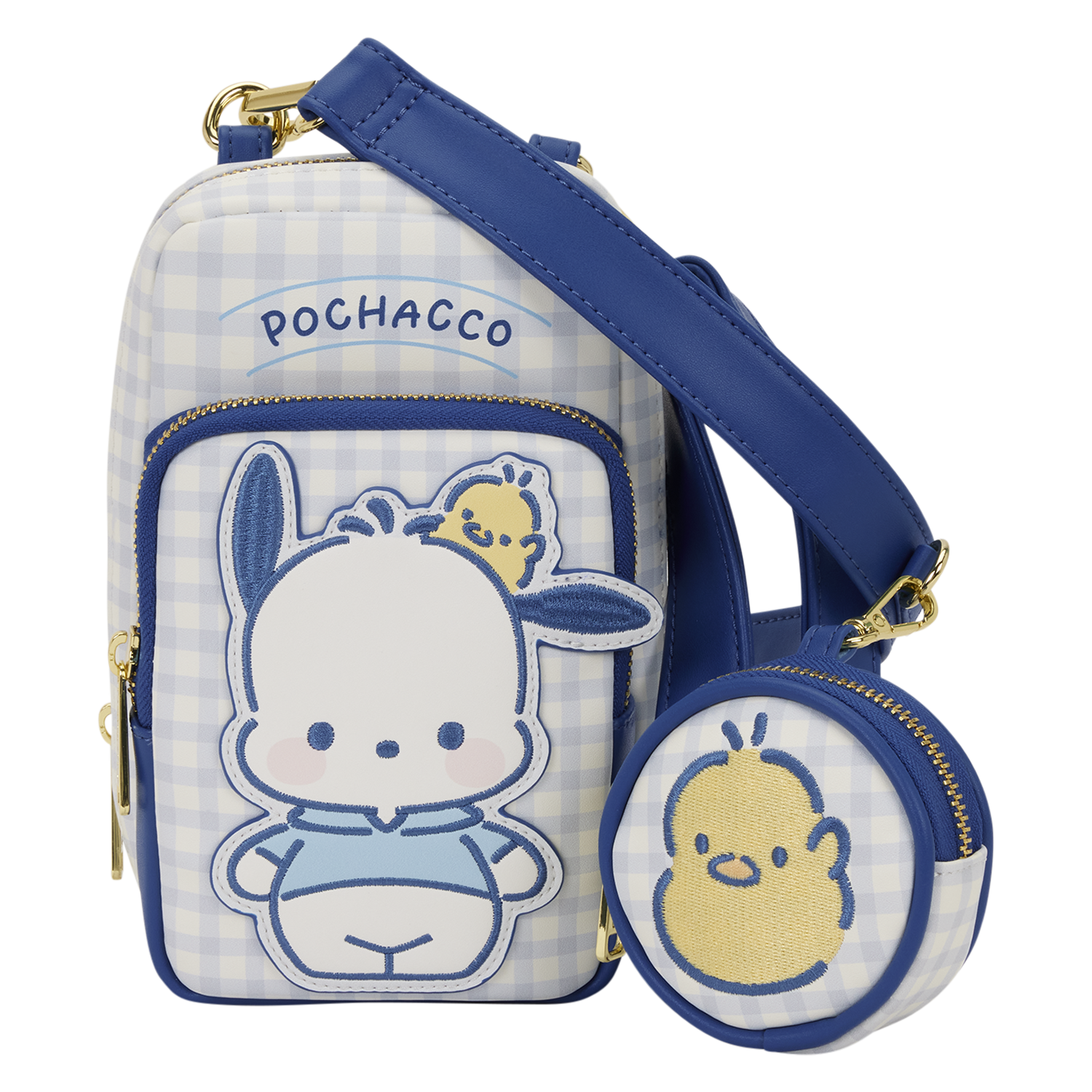 Loungefly Multicolor Sanrio Pochacco Gingham Cell Phone Crossbody Bag With Coin Bag