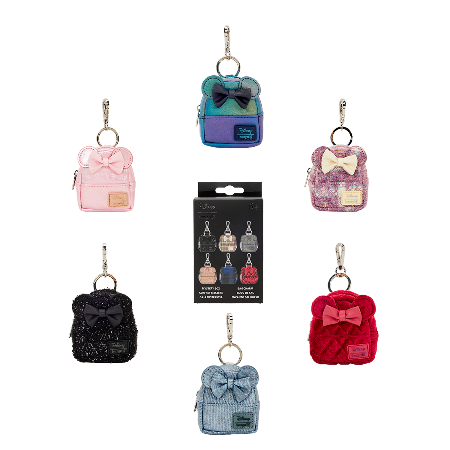 Loungefly Multicolor Minnie Mouse Glitter Mystery Mini Backpack Keychain Charm