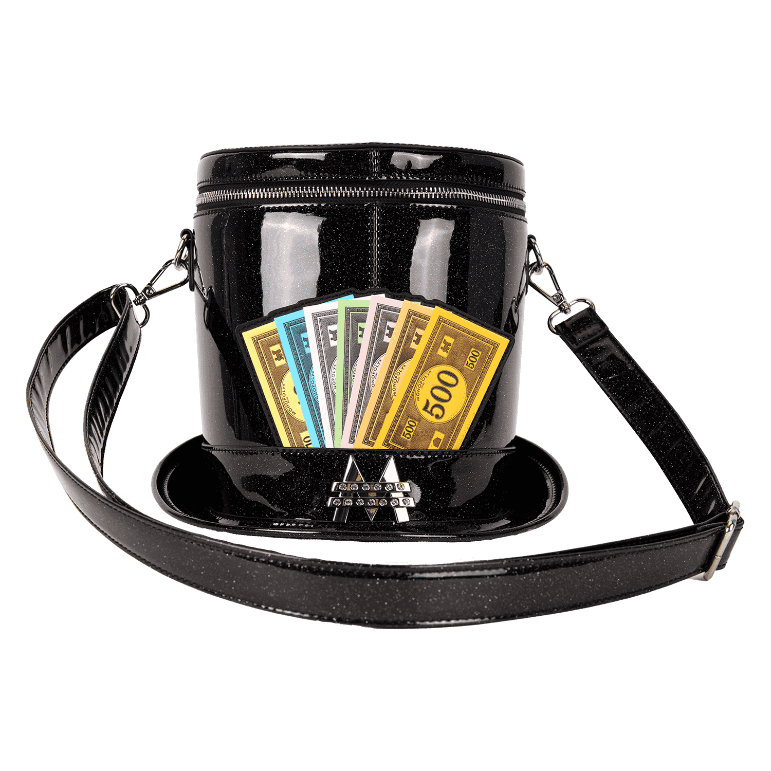 ★LOUNGEFLY★Monopoly 90th Anniversary Crossbody Bag Monopoly 90th Anniversary Top Hat Glitter Figural Crossbody