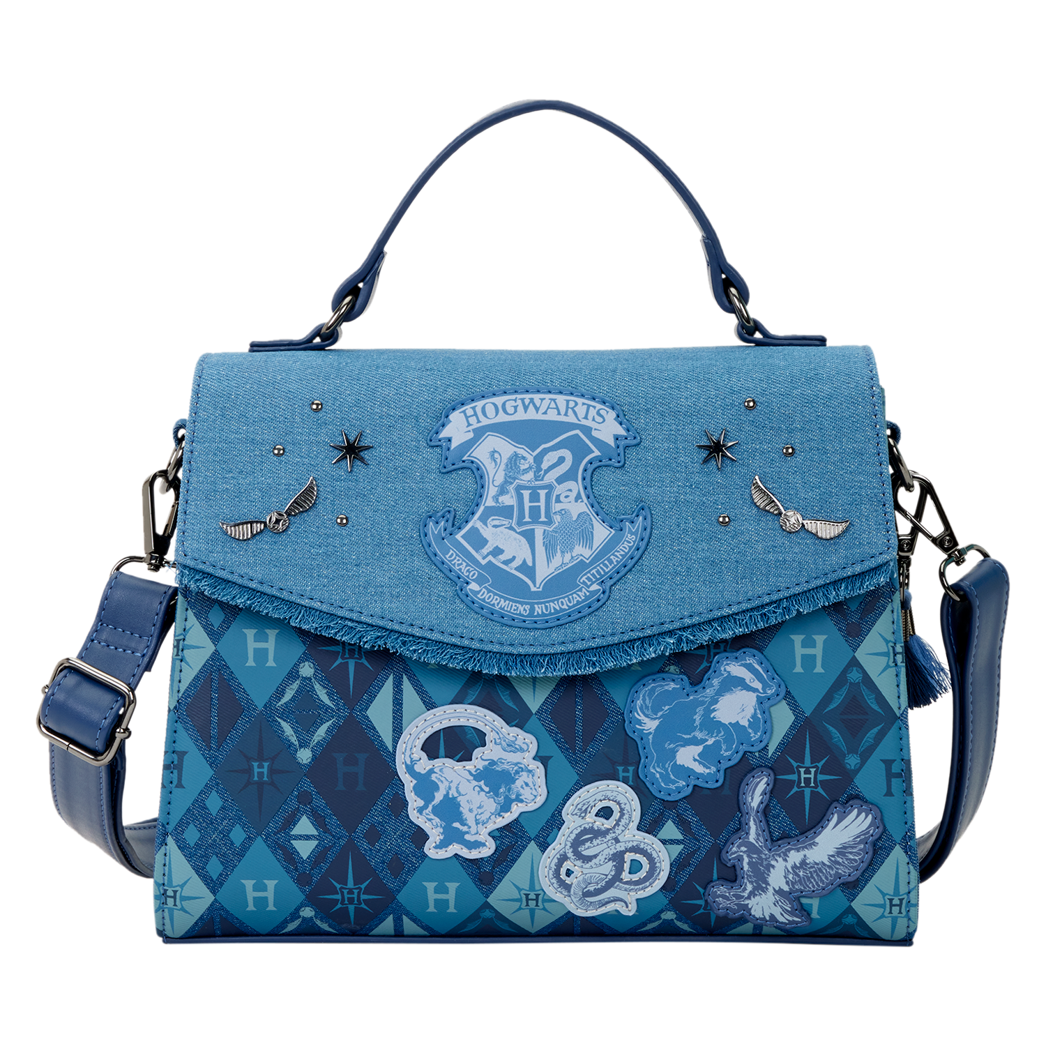 Loungefly Multicolor Harry Potter Hogwarts Denim Crossbody Bag