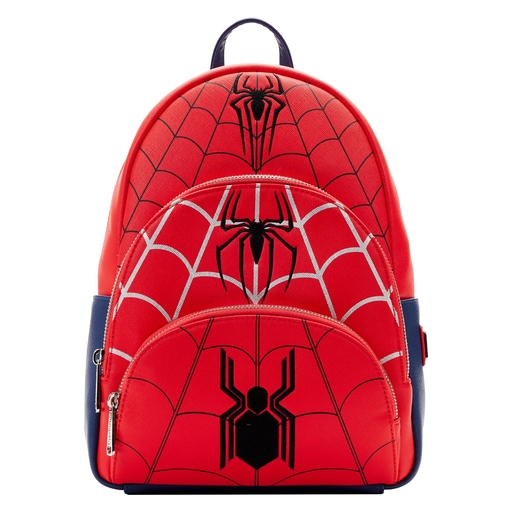 Exclusive - Spider-Man Triple Pocket Multi Logo Mini Backpack | Officially Licensed | Vegan Leather | 9” x 12” x 4”