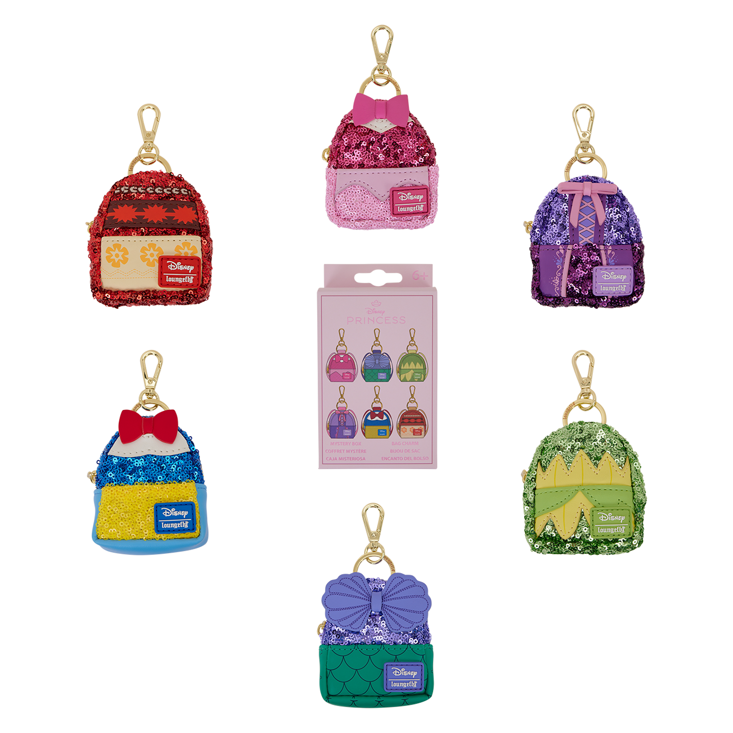 Loungefly Multicolor Disney Princess Sequin Mystery Mini Backpack Keychain Charm