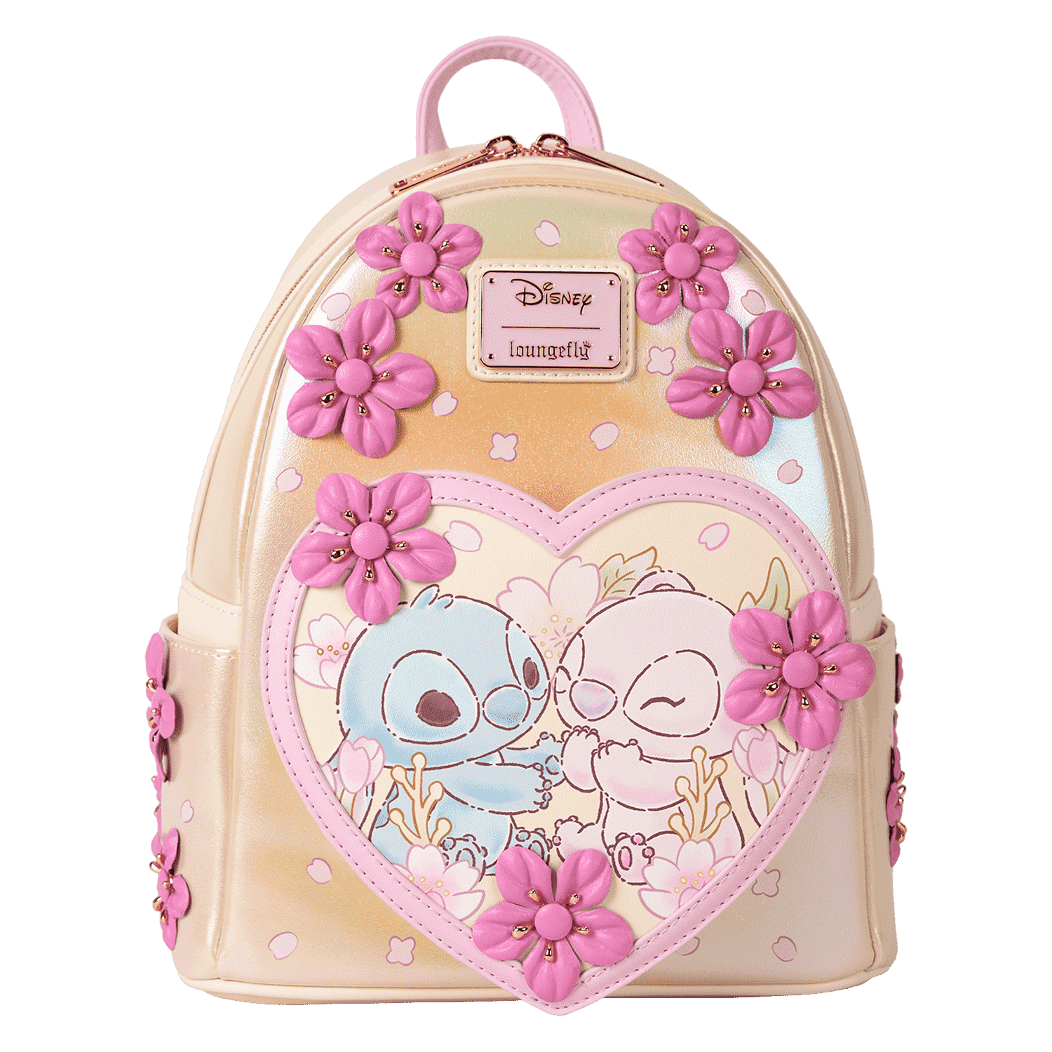 Stitch & Angel Cherry Blossom Heart Mini Backpack | Loungefly