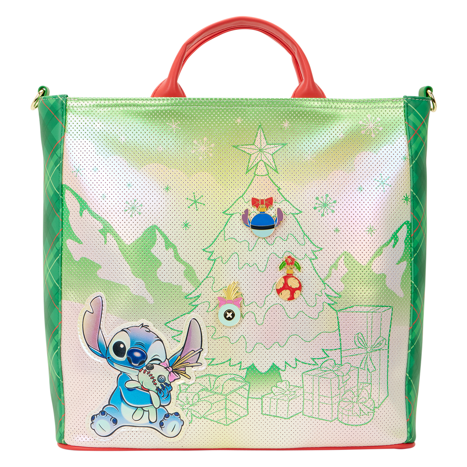 Loungefly Multicolor Lilo & Stitch Holiday Tote Pin Trader Crossbody Bag