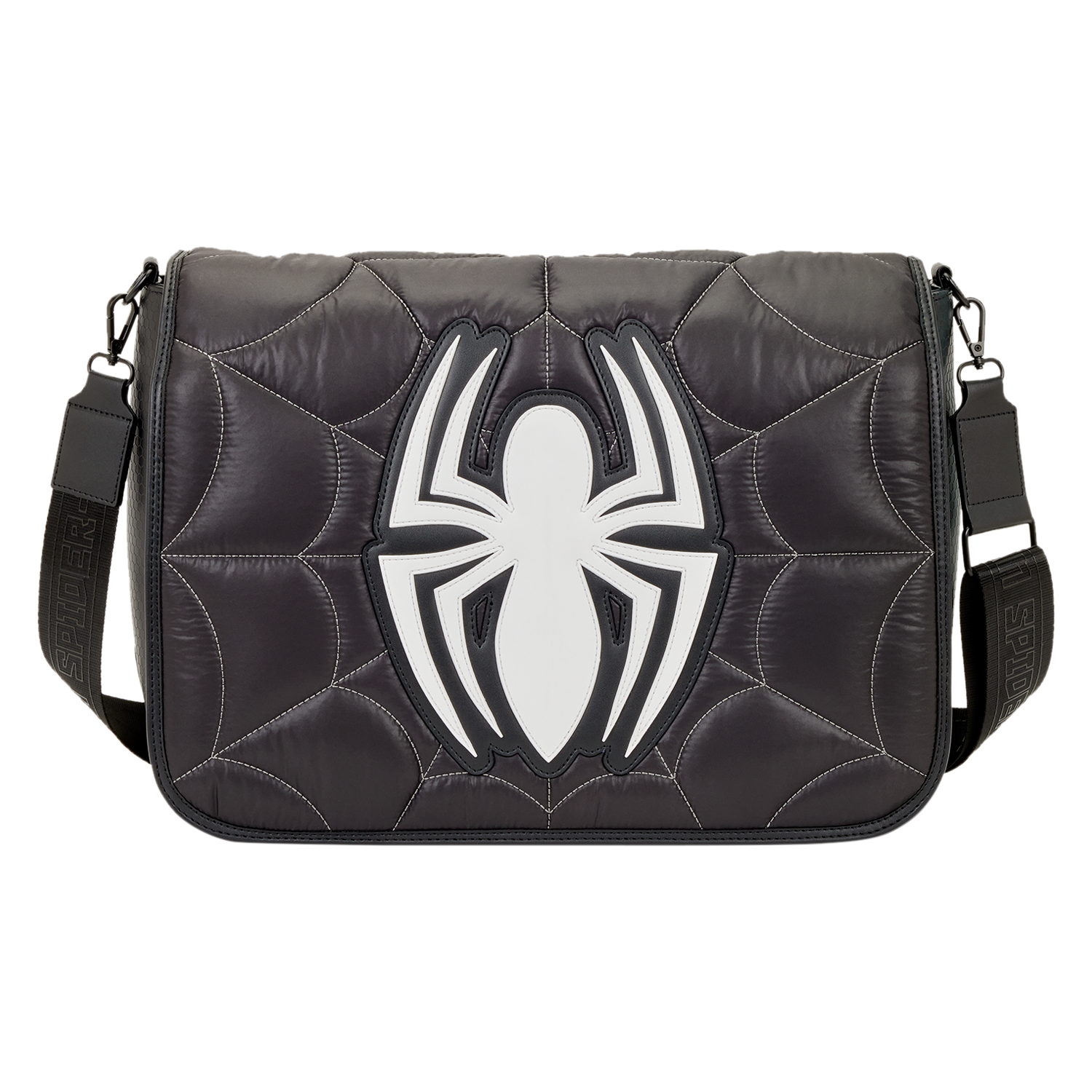 Loungefly Multicolor Spider-Man Black & White Suit Quilted Messenger Crossbody Bag