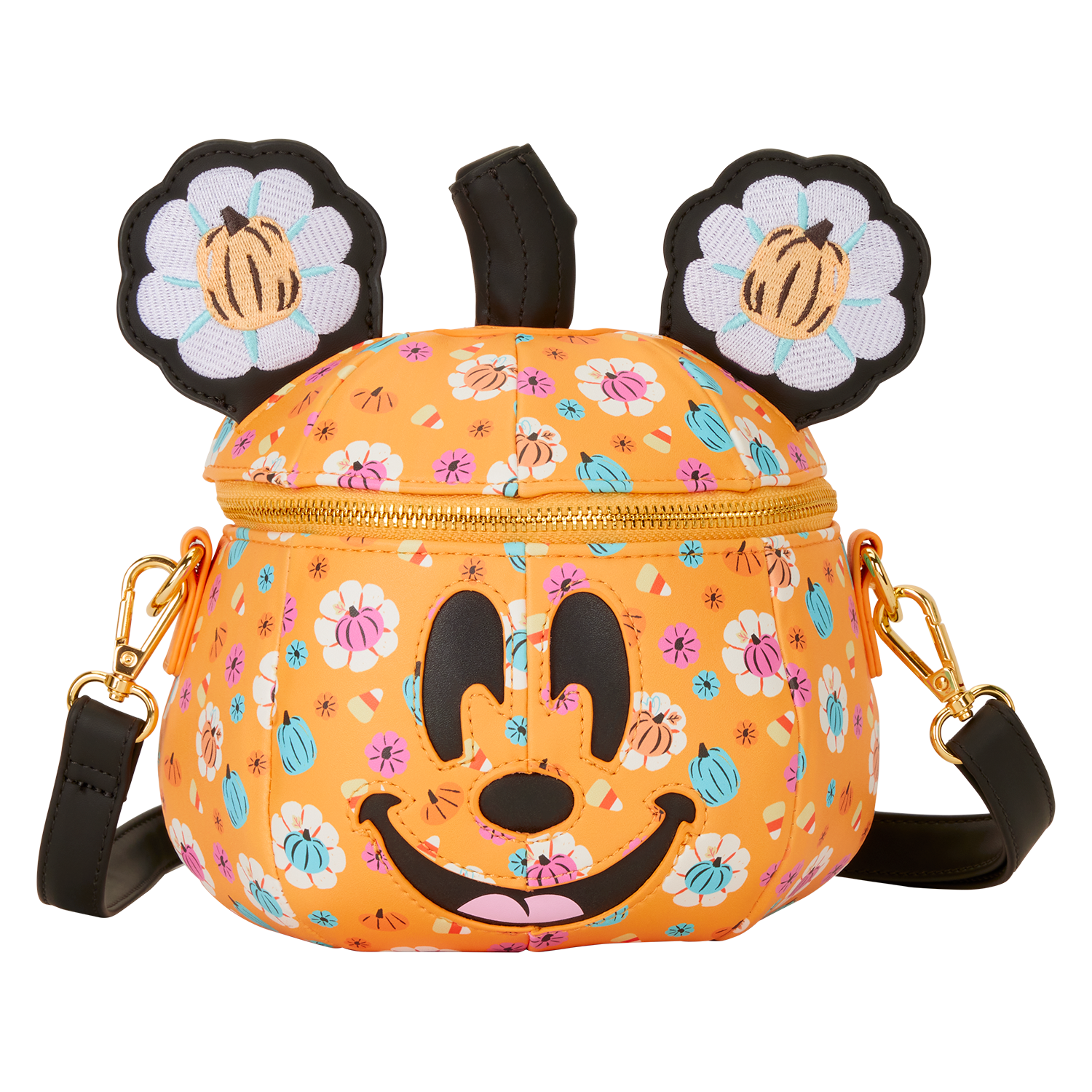 Loungefly Multicolor Mickey Mouse Floral Pumpkin Head Glow Figural Crossbody Bag