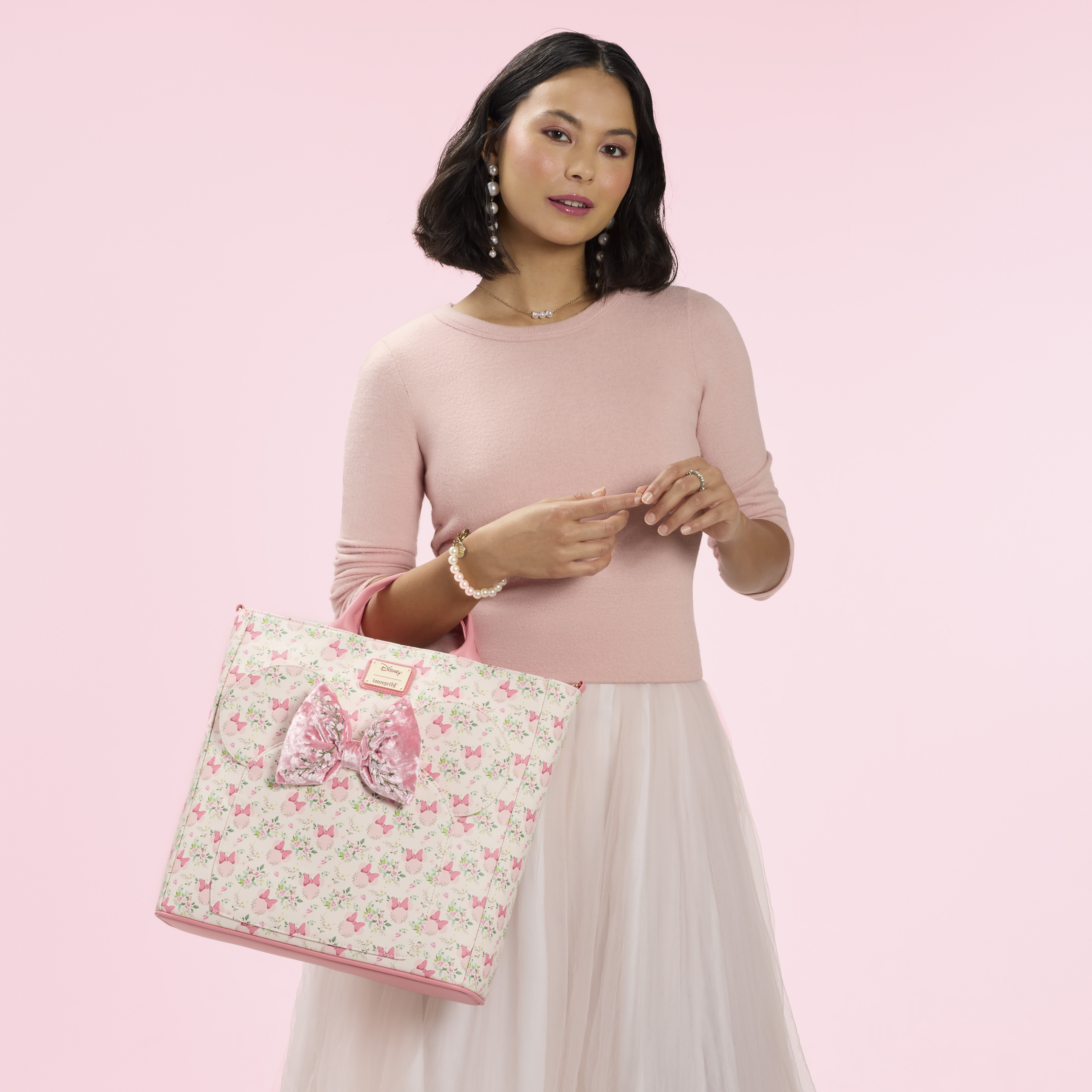 Loungefly Minnie Pale Pink Mini Convertible Backpack NOW AVAILABLE: New Mickey Mouse and Friends Valentine main image 2