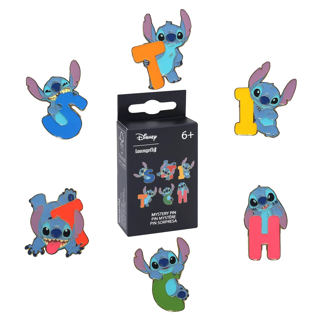 Loungefly Multicolor Stitch Letters And Poses Mystery Box Pin