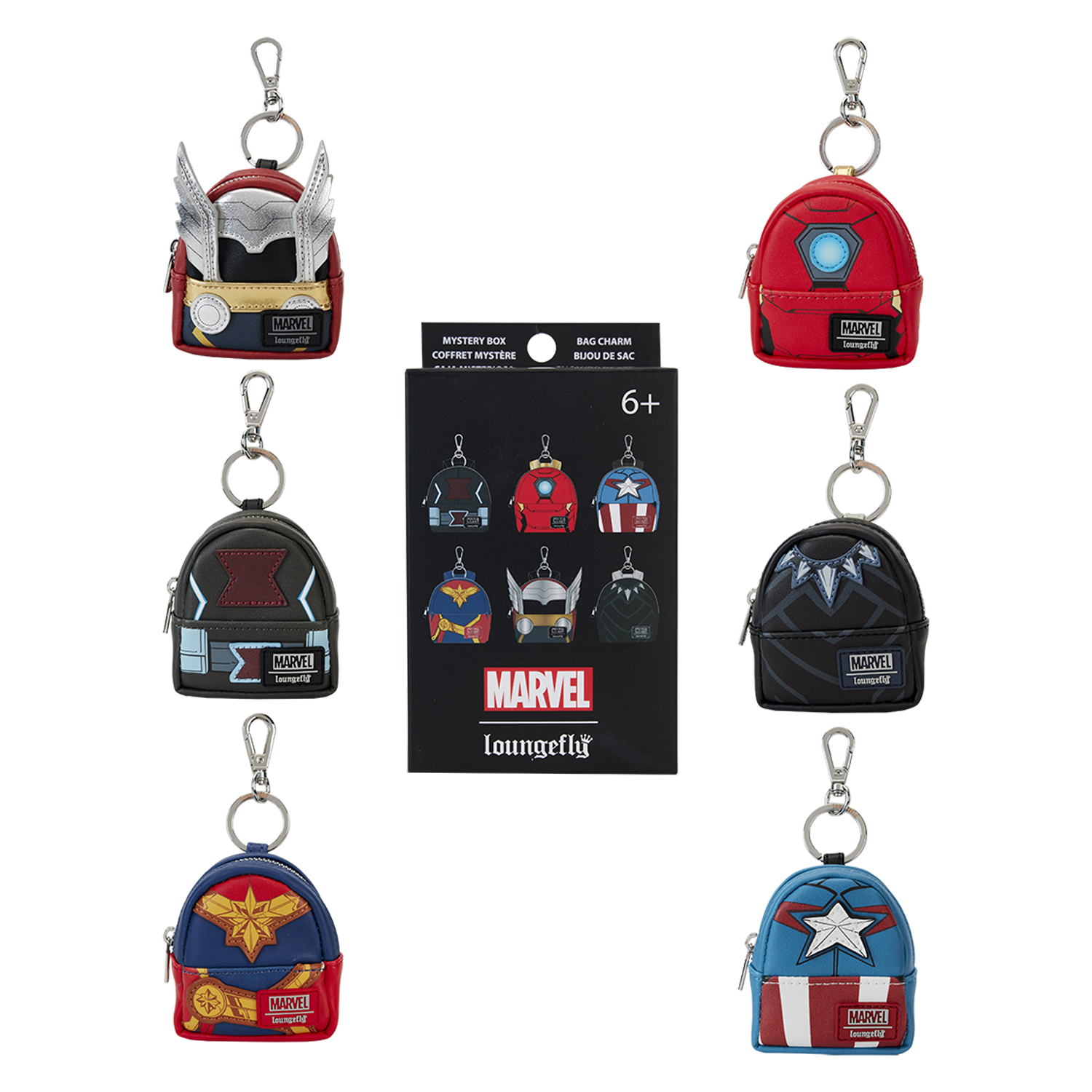 Loungefly Multicolor Marvel Avengers Cosplay Mystery Mini Backpack Keychain Charm