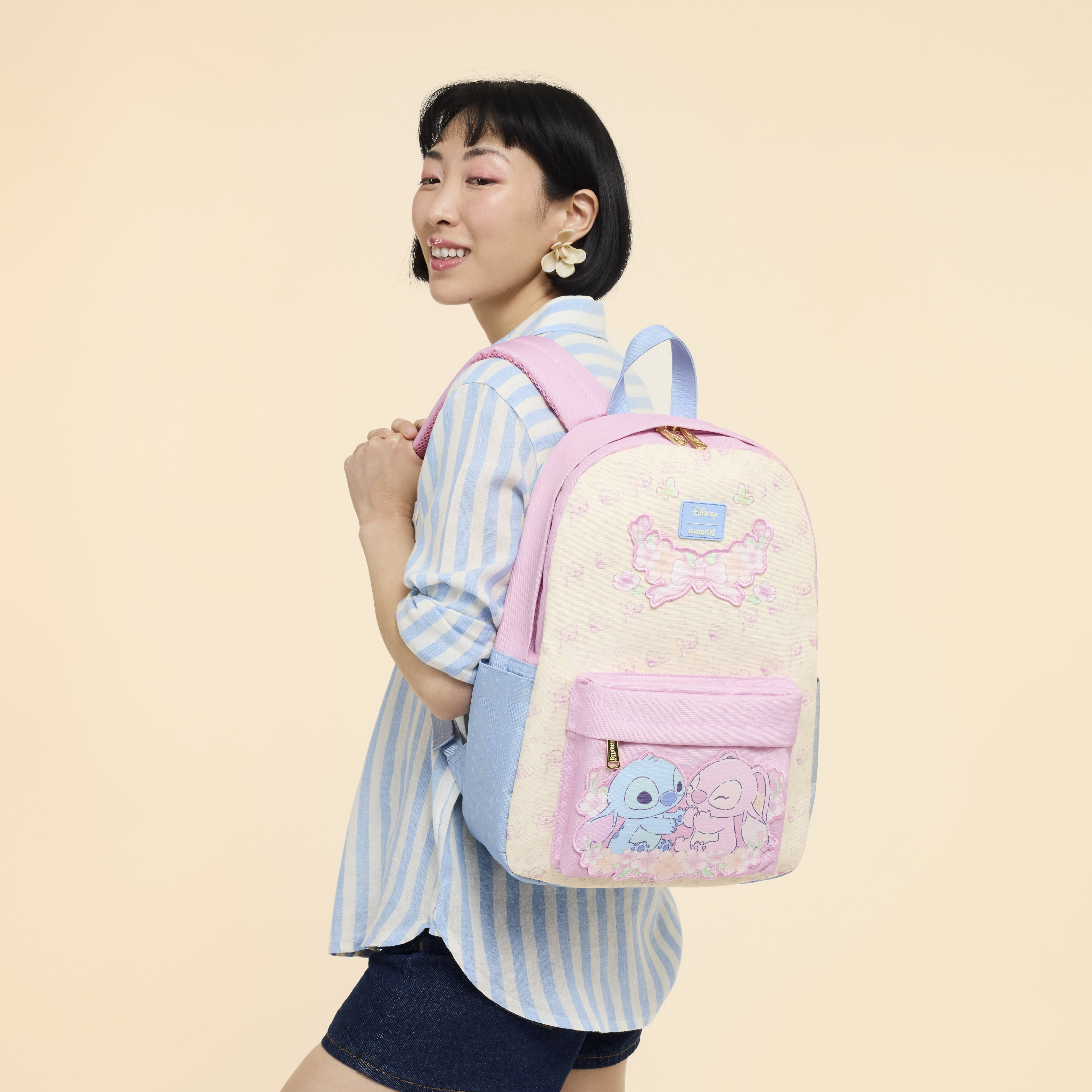 Loungefly Angel Pink Stitch Backpack New Stitch and Angel Mini Backpack by @loungefly available  main image 2