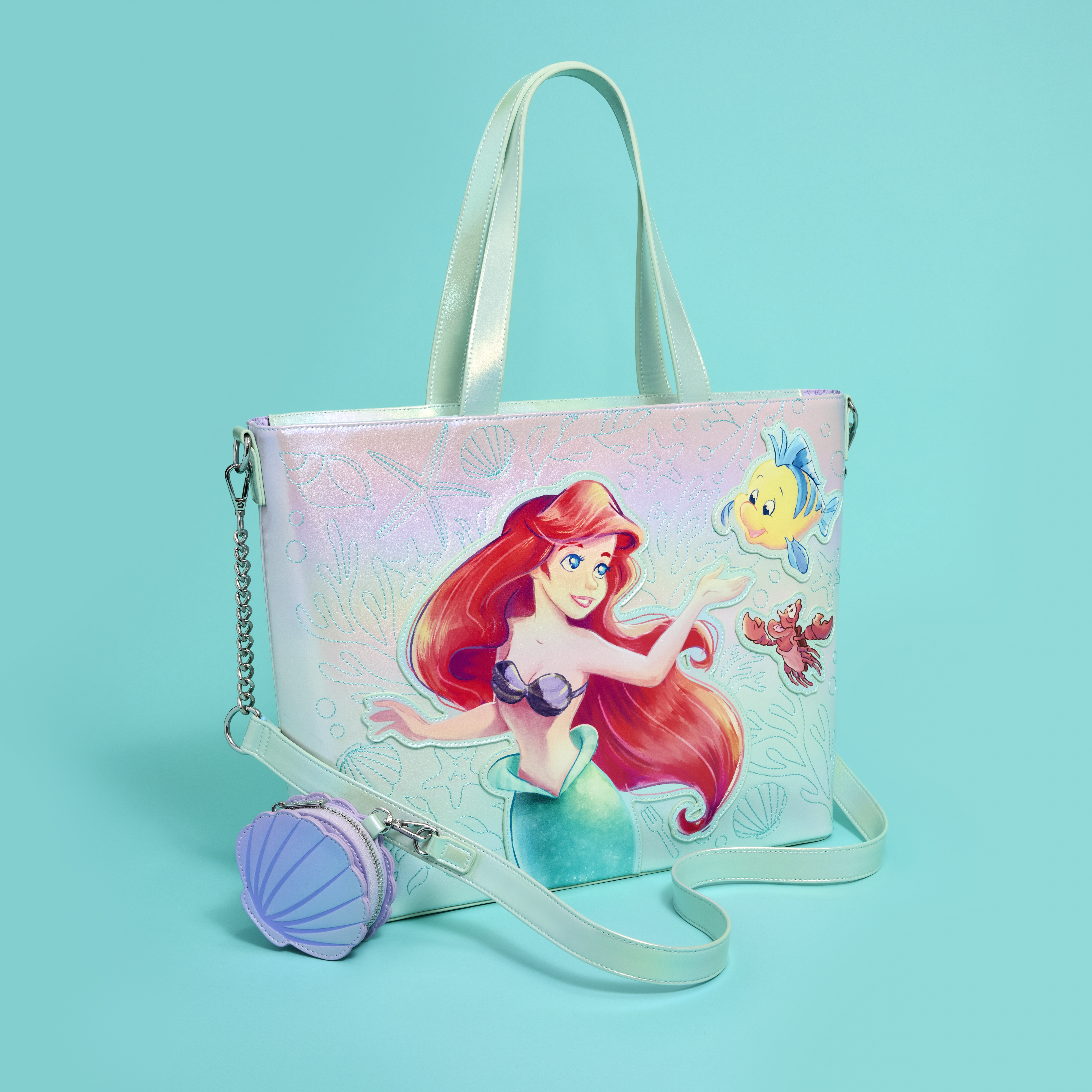 The Little Mermaid Ariel, Flounder, & Sebastian Tote Crossbody Bag 