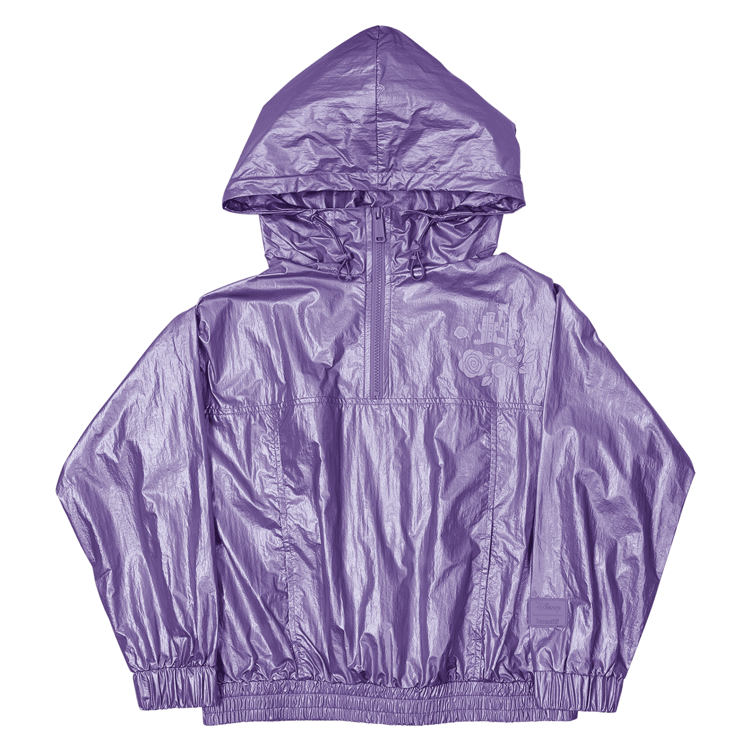 Loungefly Unisex Purple/Black Sleeping Beauty Princess Aurora & Prince Phillip Floral Windbreaker Half-Zip Hoodie | Size: Large