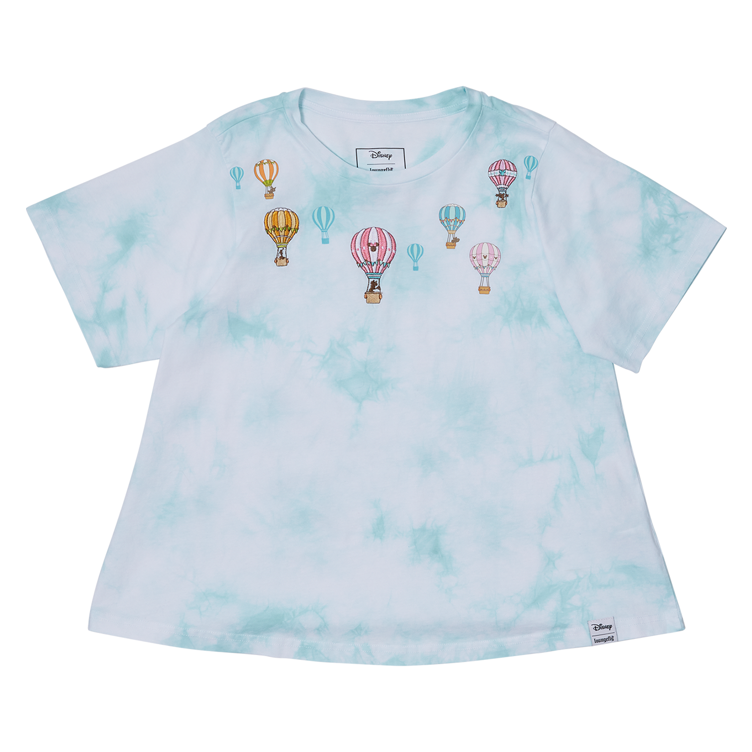 Loungefly Multicolor Mickey & Friends Hot Air Balloon Tie-Dye Swing T-Shirt | Size: Small